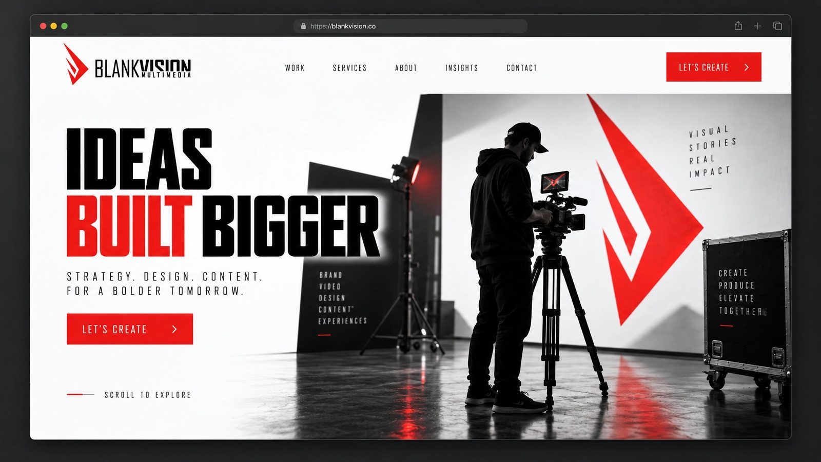 Blank Vision. Website hero, Ideas built bigger