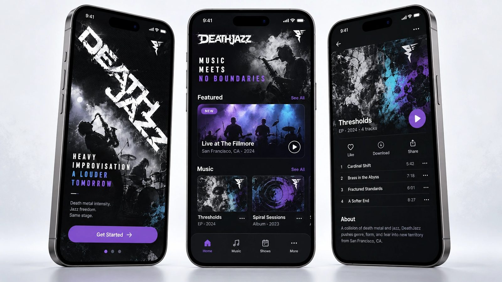 DeathJazz. Mobile app screens