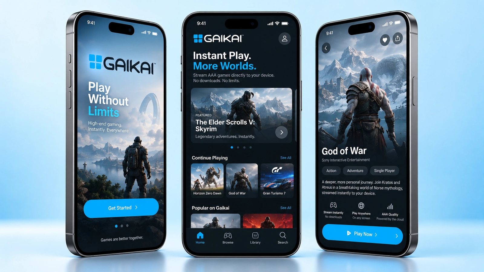 Gaikai. Mobile app screens