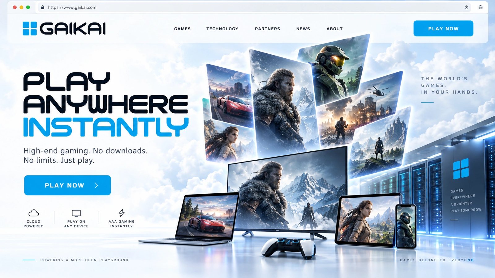 Gaikai. Website hero, Play Anywhere Instantly