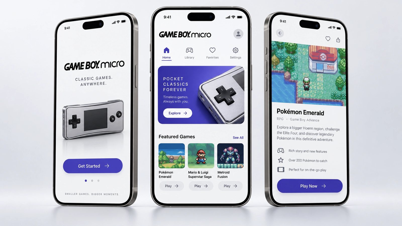 Game Boy Micro. Mobile app screens