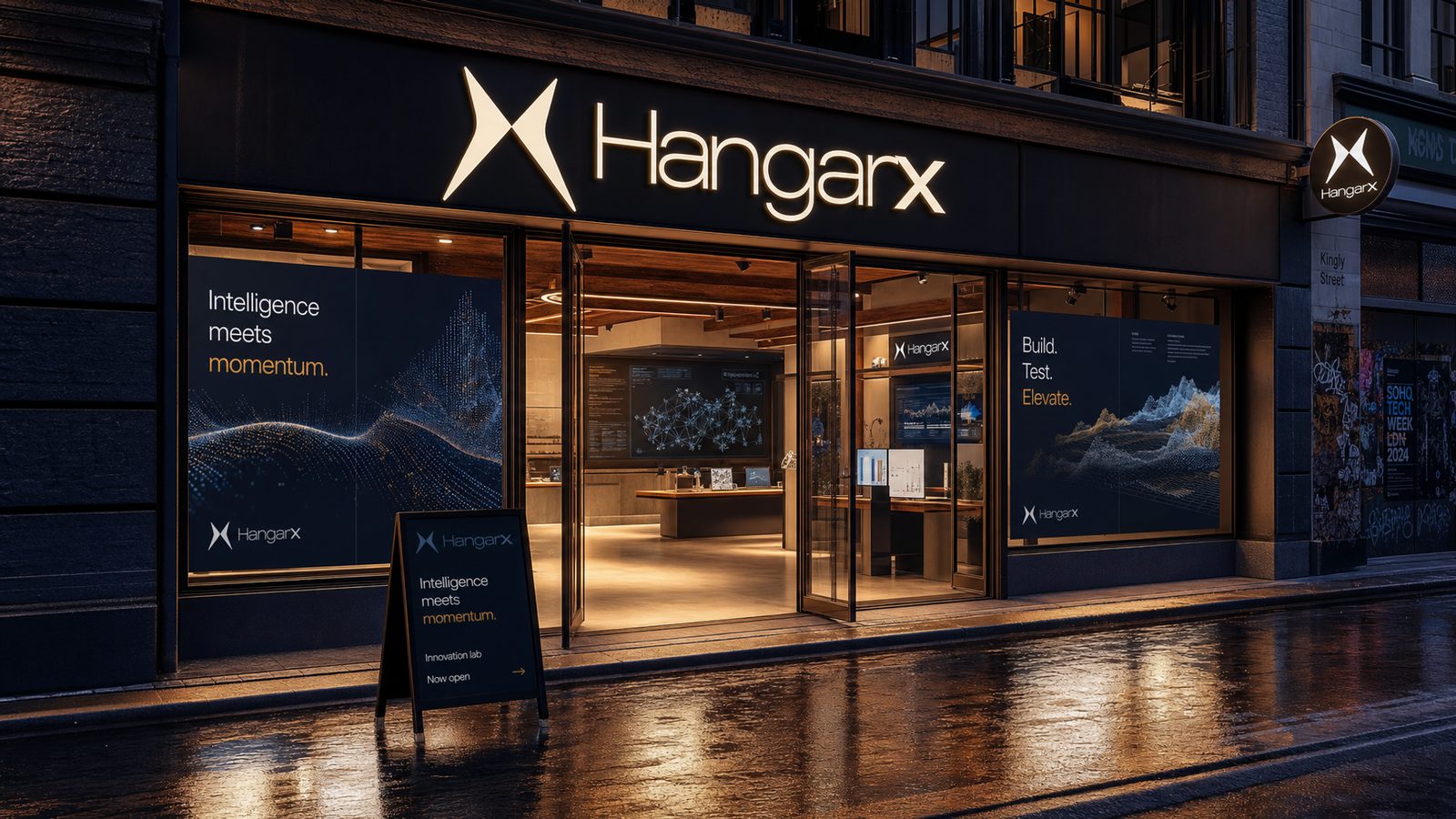 HangarX. Storefront signage