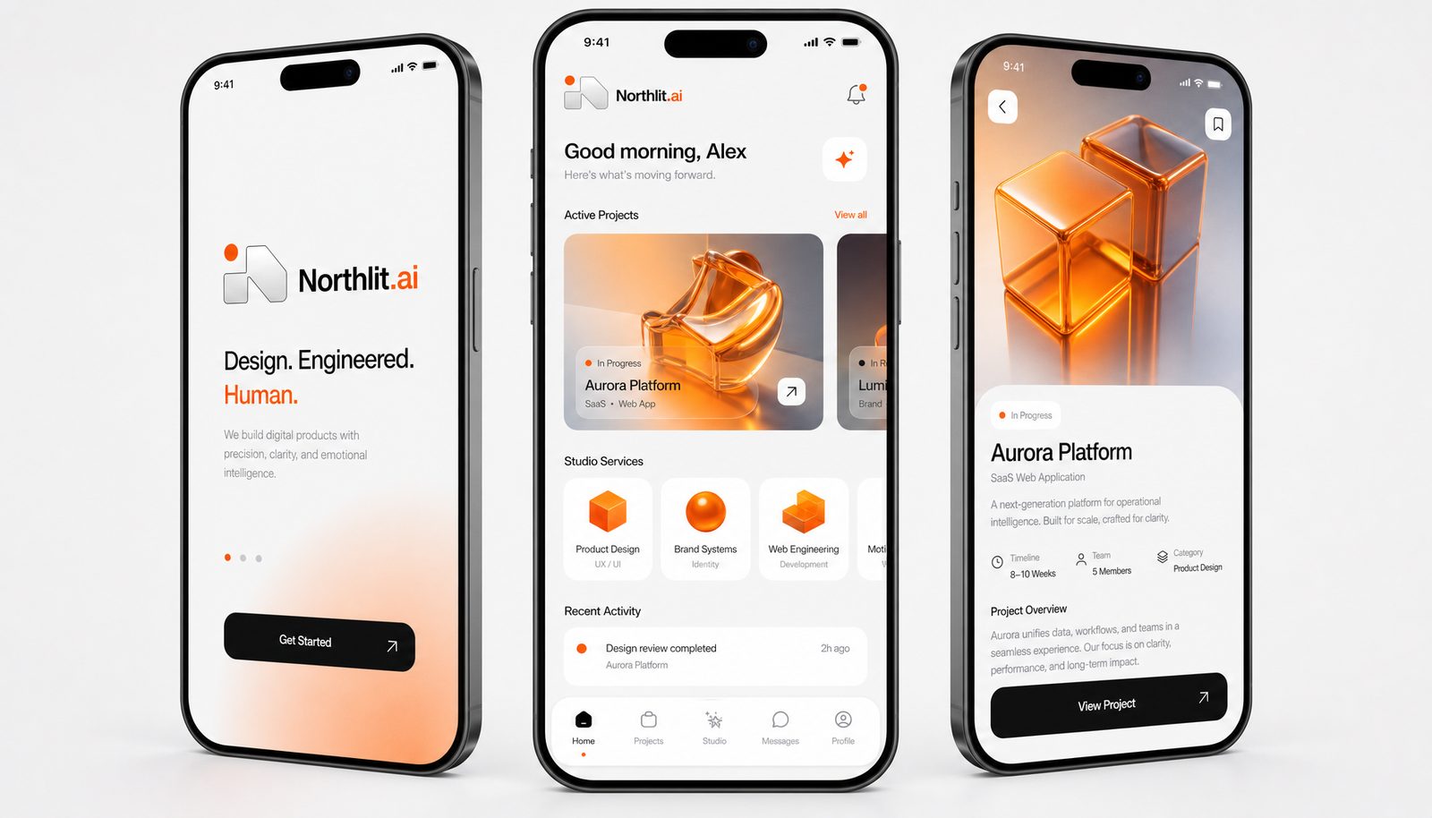 Northlit. Mobile app screens