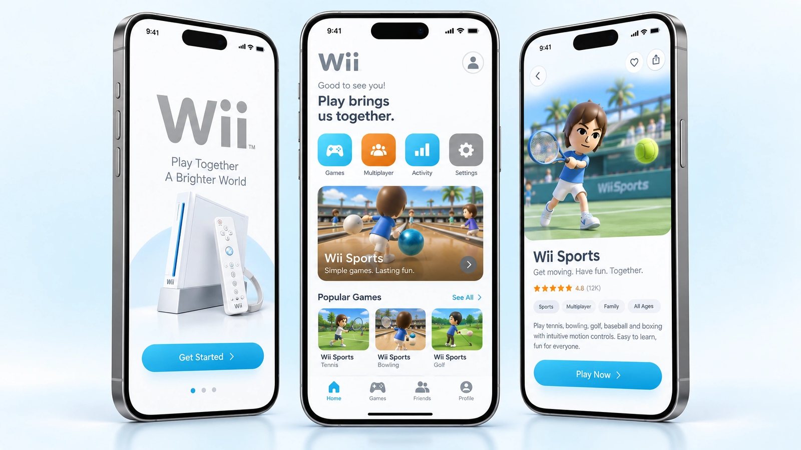 Wii.com. Mobile app screens