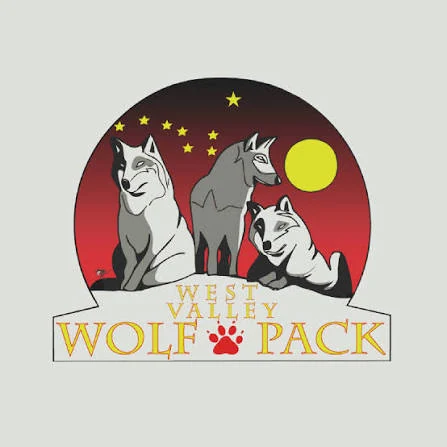 The West Valley Wolf Pack logo: three wolves on a ridge beneath stars and a moon, above a banner reading West Valley Wolf Pack with a paw print